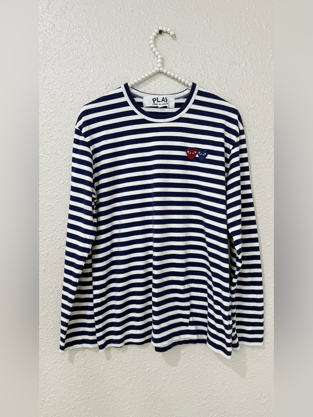 PLAY Comme des Garçons Double Heart Striped Long Sleeve Tee L Japan